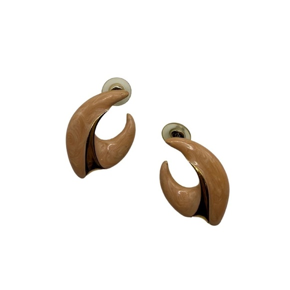 Napier Enamel Swoop Earrings, Vintage Gold Tone Peach/Light Pink Earring - Picture 1 of 9